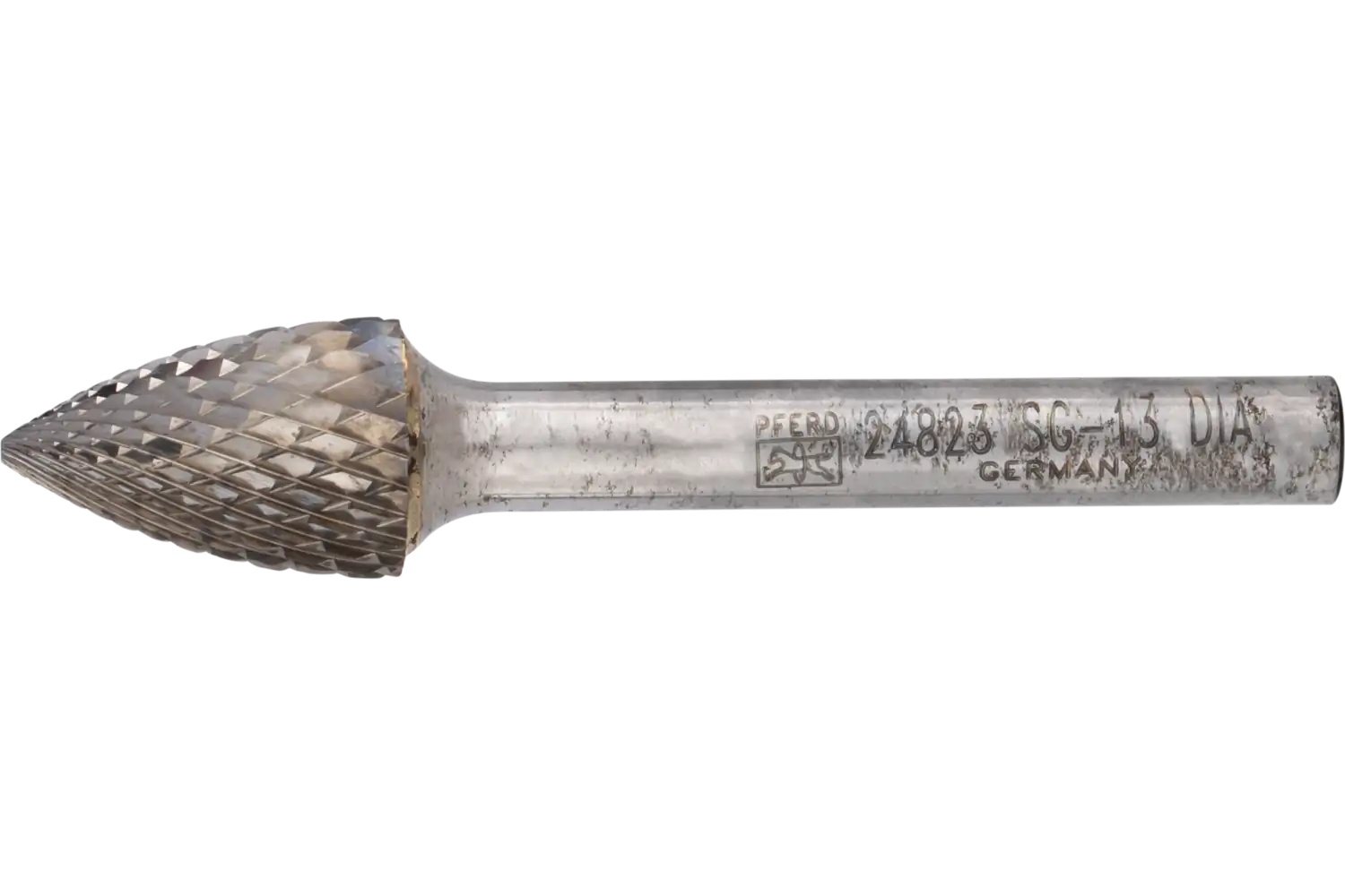 Picture of Pferd Carbide Bur SG-13 Pointed Tree Shape Diamond Cut 1/2" x 3/4" x 1/4" Shank